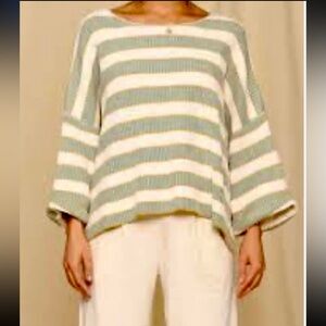 Striped Green and White Together brand Women's sweater